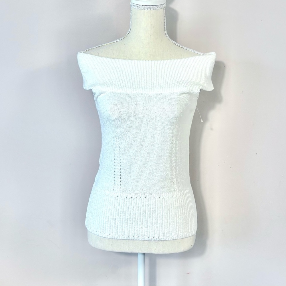 Milly of New York Off Shoulder Short Sleeve Knit Top in White Small